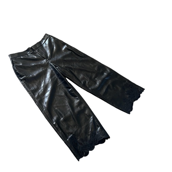 Chico’s Women’s Black Faux Leather Cutout Ankle Crop Trouser Pants - Picture 4 of 14